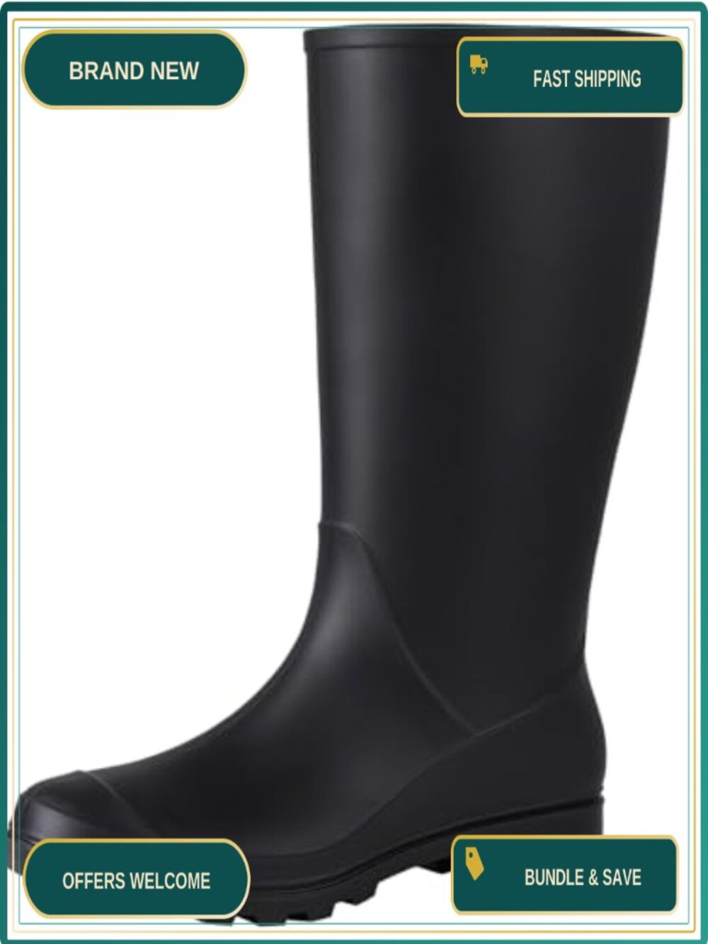Women's Waterproof Knee High Rain Boots, Anti-Slip Rubber Pull-On Tall Boots